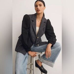 New Anthropologie x Maeve Mixed Media Relaxed Jacket Blazer Coat sz 10